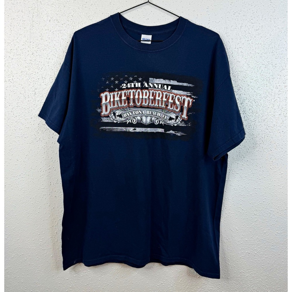 Gildan Heavy Cotton Biketoberfest Daytona Beach 2016 Bald Eagle Tee XL Navy